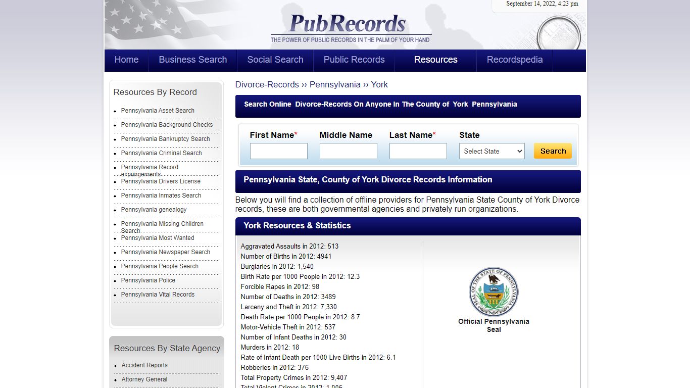 York County, Pennsylvania Divorce Records